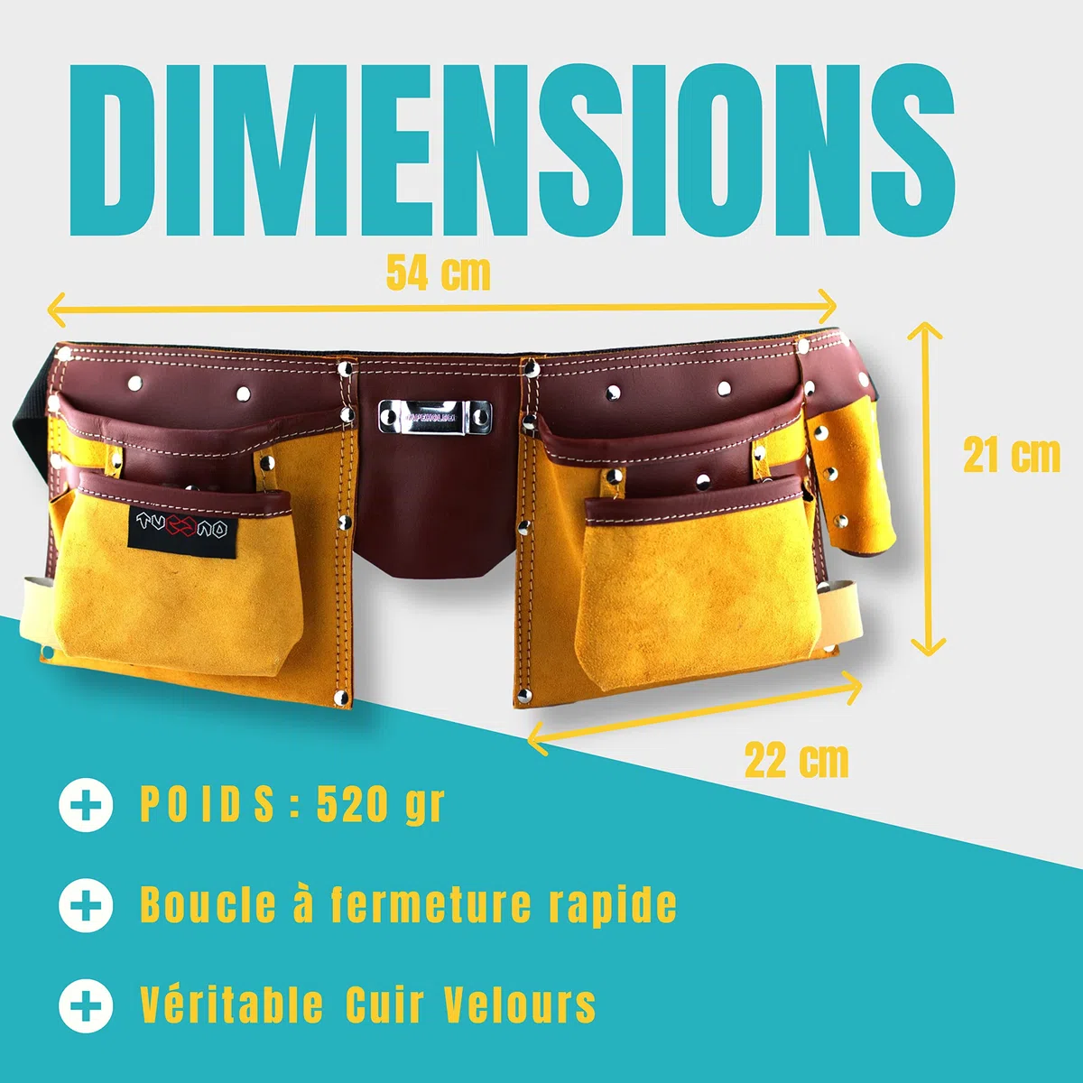 Ceinture porte outils en cuir de qualité avec 11 poches, ceinture ajustable en nylon, cadeau pour fête des pères pour bricoleur(se), charpentier, menuisier