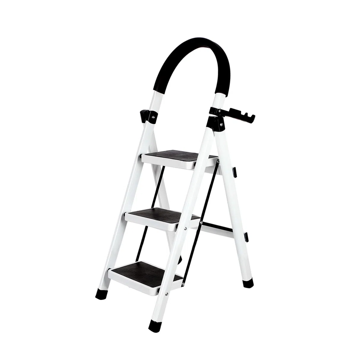 Escabeau avec Plateforme de Travail, Charge 180 kg Escabeau Pliable, Larges Marche Pied Pliable Antidérapantes, Tabouret en Acier Marche Pied Adulte (104 x 57 x 41,5 cm – 3 étapes (Blanc))