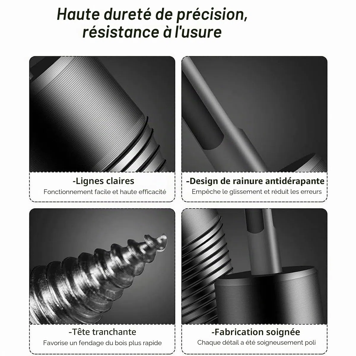 Kiméo Foret Fendeur de Bûches 3 en 1 – Cône Fendeur Bois Universel, Foret de Fendage de Bois ou de Bûches 32/42/50 mm, Cône de Forage avec 4 Poignées (32+42+50mm)