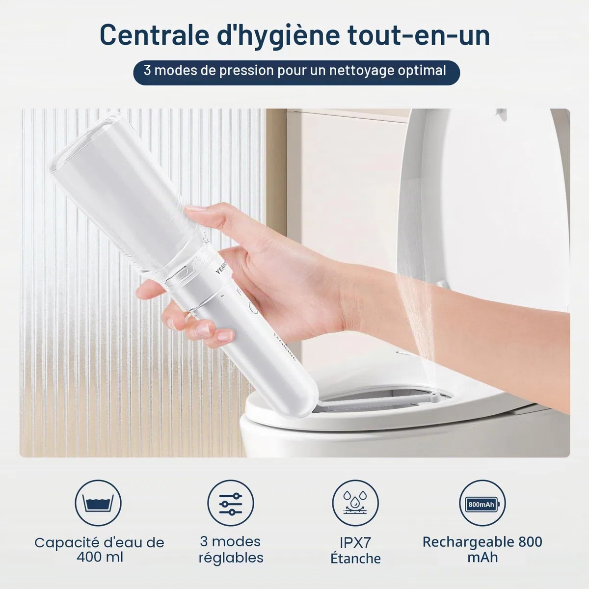 Bidet portable pour voyage – USB-C rechargeable, 3 modes, 400 ml, pulvérisateur étanche + 2 buses – Bidet portable pour bébé, bidet pour homme, bidet de voyage pour femme