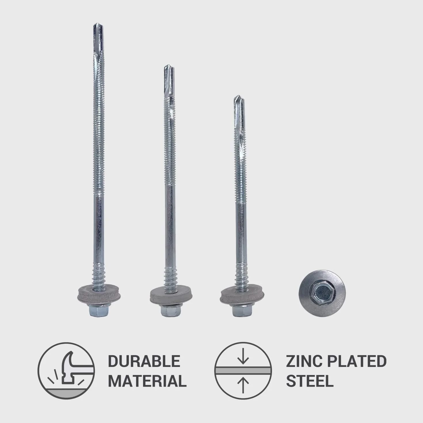Marcopol Lot de 60 vis auto-foreuses à tête hexagonale en acier zingué 5,5 x 120 mm avec rondelles EPDM pour la fixation de panneaux à sandwich (60, 5,5 x 120 mm), Argenté.