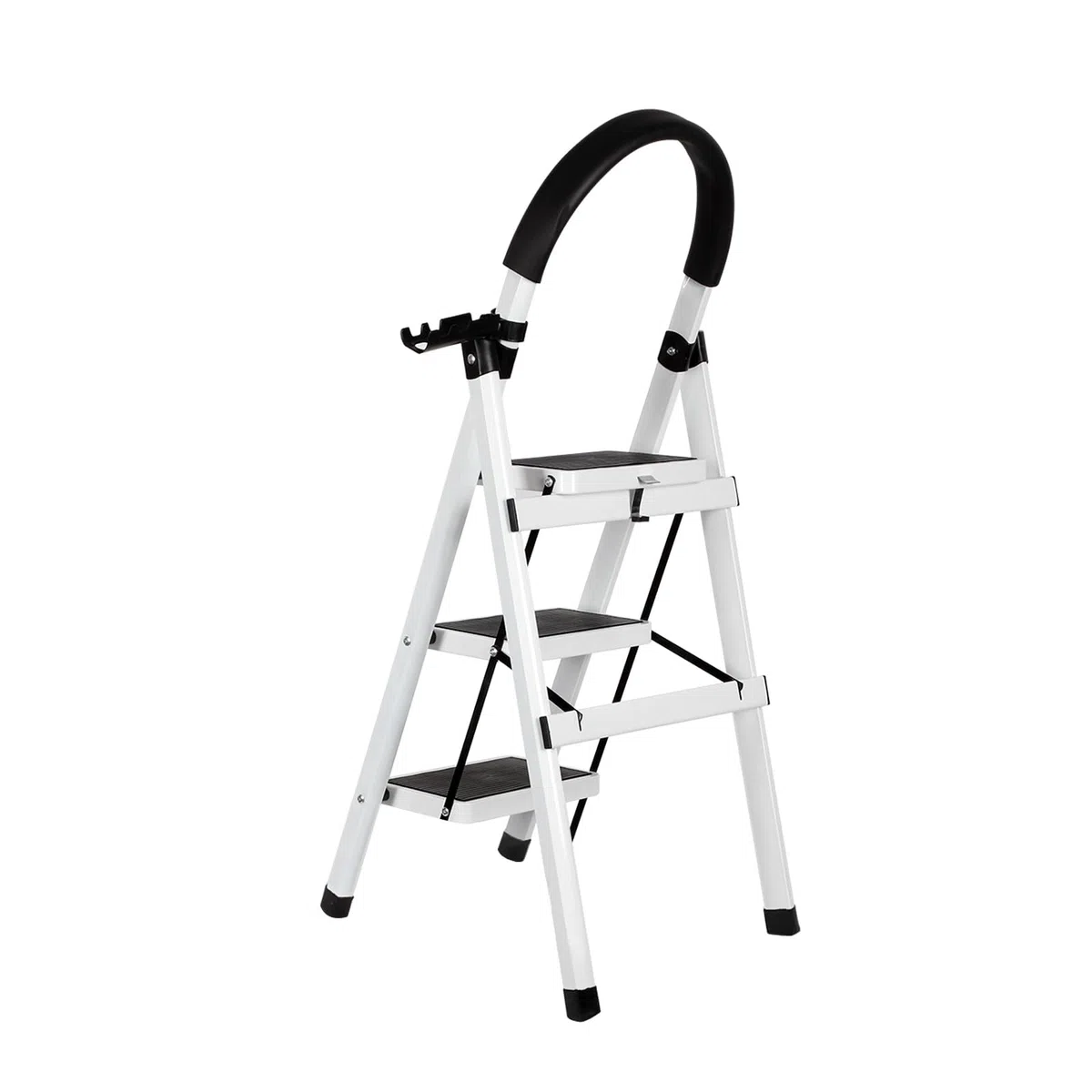 Escabeau avec Plateforme de Travail, Charge 180 kg Escabeau Pliable, Larges Marche Pied Pliable Antidérapantes, Tabouret en Acier Marche Pied Adulte (104 x 57 x 41,5 cm – 3 étapes (Blanc))