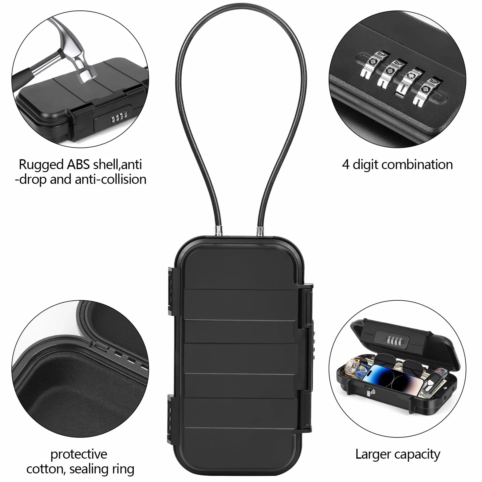 Portable Coffre-fort Étanche et Sécuritaire avec Câble Métallique Amovible, Boîte à Cadenas pour Clés de Voyage ou Bureau