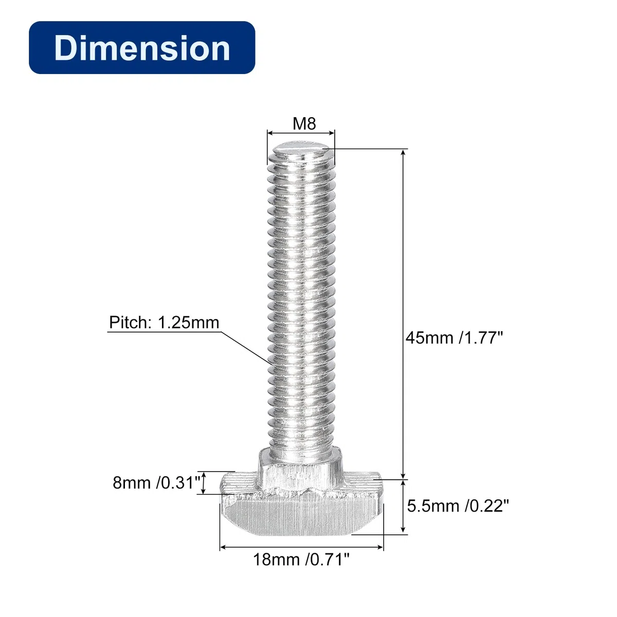 QUARKZMAN 30Pcs Boulons en T-Slot, M8 x 45mm Boulon à Tête de Marteau T Vis Goujon pour Profilé en Aluminium en T de la Série 4040, en Acier Inoxydable 304, Argent