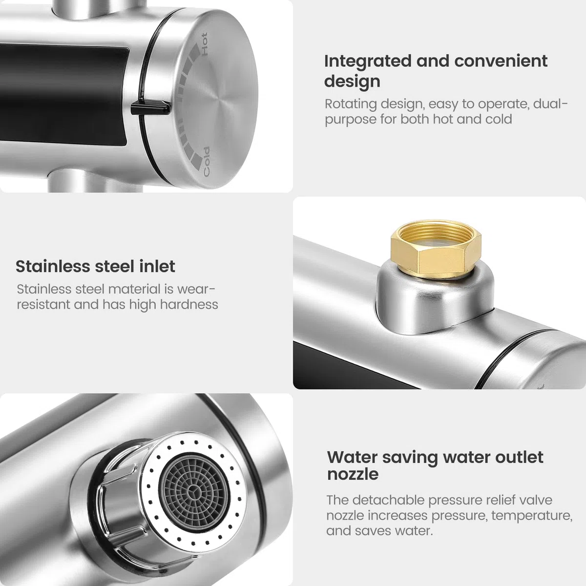 Chauffe-eau universel en acier inoxydable avec affichage de la température LED, mini chauffe-eau pour robinet de cuisine
