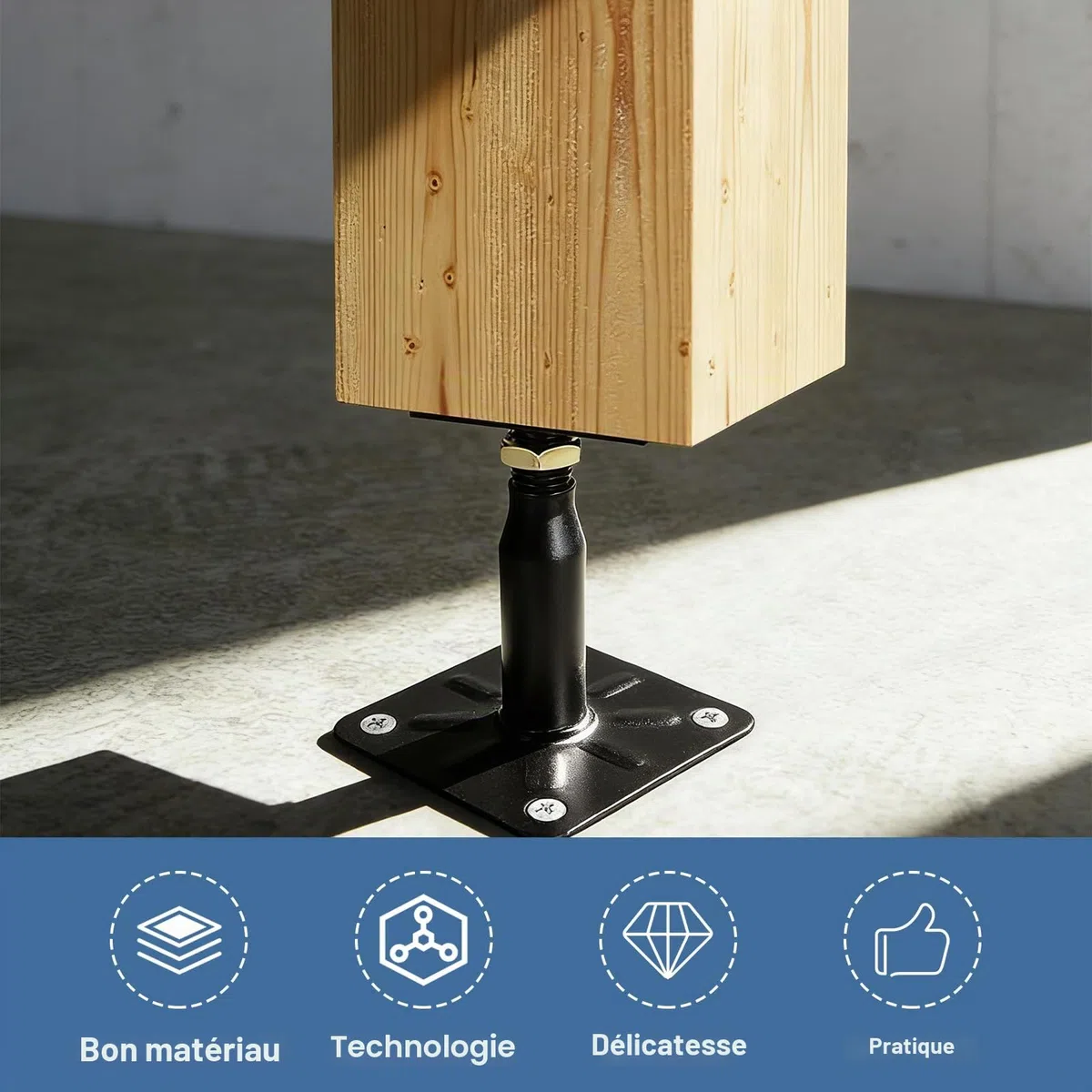 Lot de 4 supports de poteau, 100 à 150 mm, galvanisés, hauteur réglable, avec 16 vis, en acier galvanisé, pied de support pour terrasses, clôtures, abris, pergolas, travaux de construction