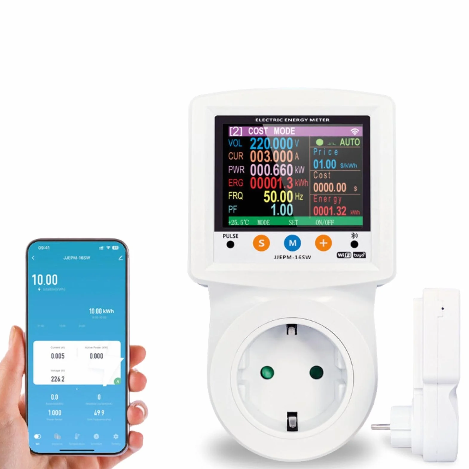 Jadeshay Wattmètre Prise Compteur d'Énergie WiFi Prise Consommation Electrique avec 8 Modes réglables, Écran LCD, Protection de Tension et de Courant 16A 230VAC, Contrôle Tuya APP
