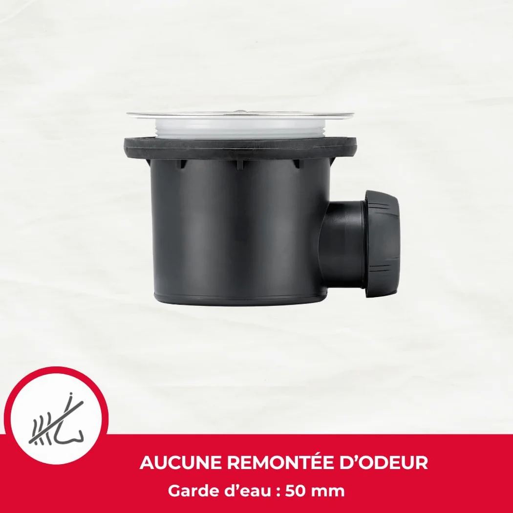Wirquin 30723745 Bonde de douche Tourbillon Ø90 chromée avec grille inox et sortie horizontale