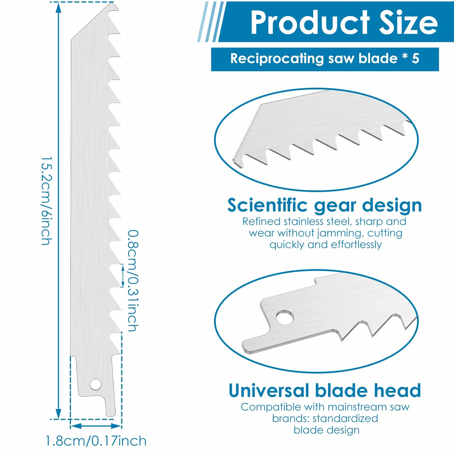 Lot de 5 lames de scie à os, 152 mm, en acier inoxydable, pour os et viande, pour couper le bœuf, la viande congelée, les os