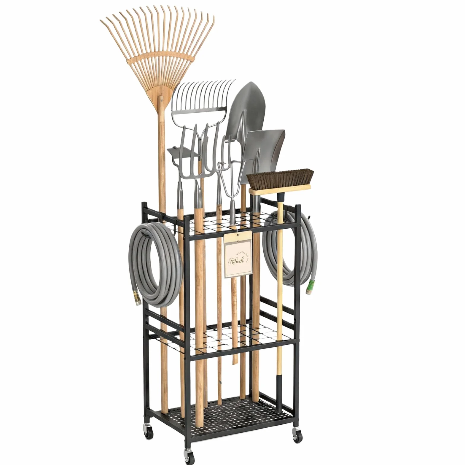 Chariot de Rangement 3 Niveaux avec Roulettes – Étagère Mobile pour Outils, Jardin, Cuisine & Garage, en Métal, Noir