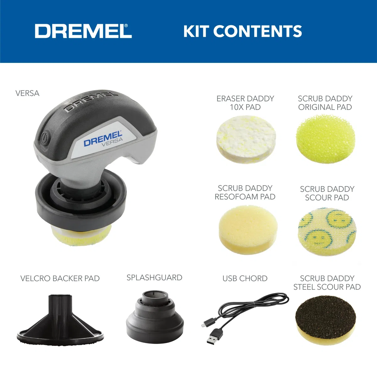 Dremel Versa Power Scrubber PC10-07 Kit d'outils de Nettoyage avec 5 éponges Scrub Daddy