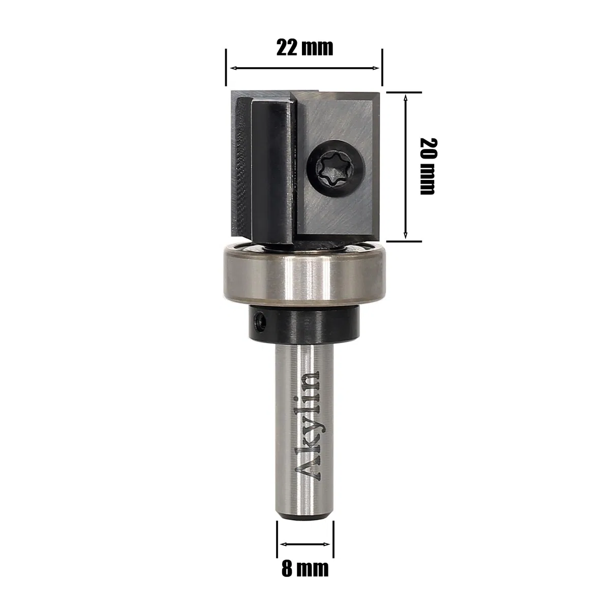 Fraise à affleurer à plaques réversibles - Tige de 8 mm - Lame en métal dur interchangeable sur 4 côtés - Fraise à affleurer avec roulement à billes - Fraise à bois pour le travail des bords
