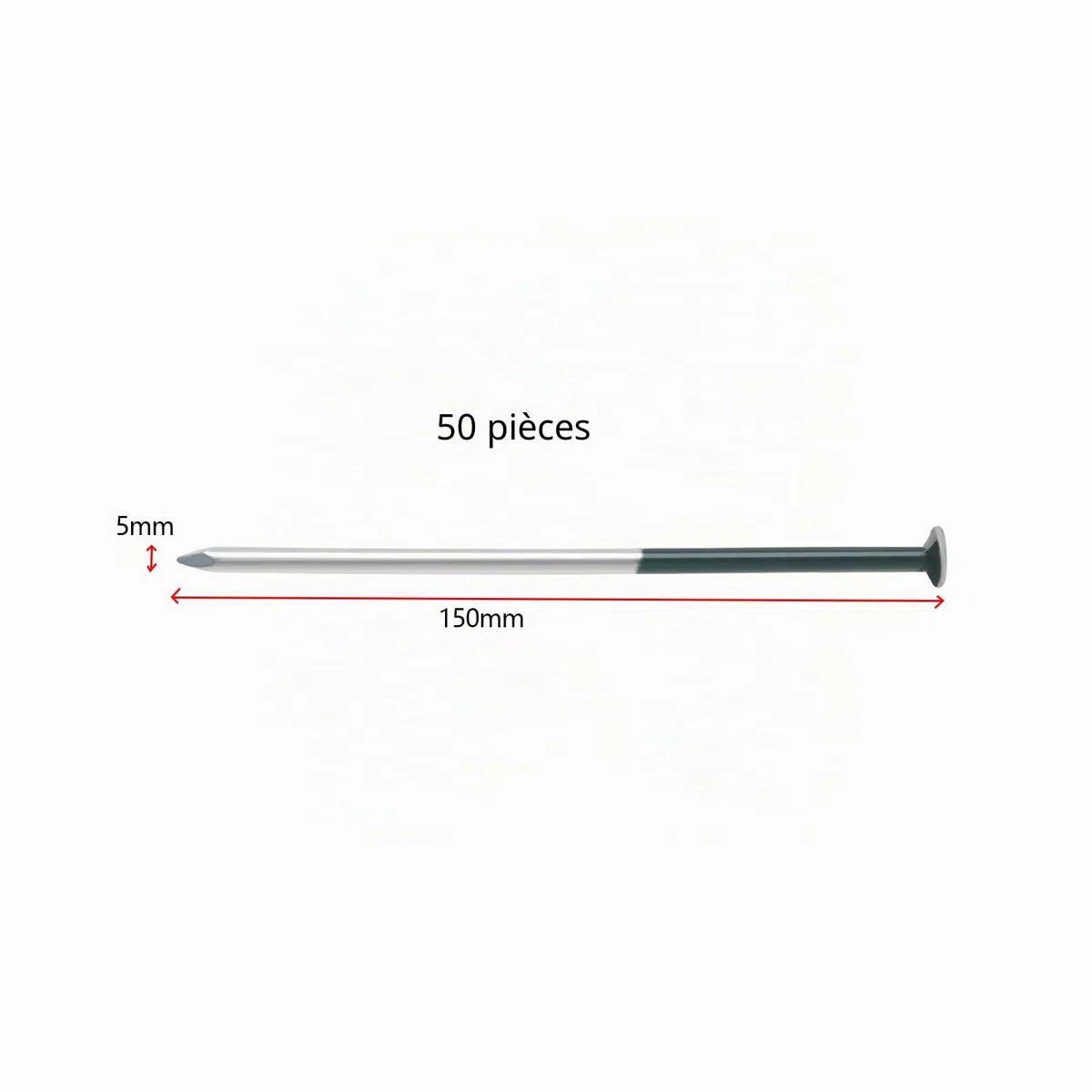 Lot de 50 clous à tête ronde galvanisés pour gazon artificiel Vert foncé 5 mm x 150 mm