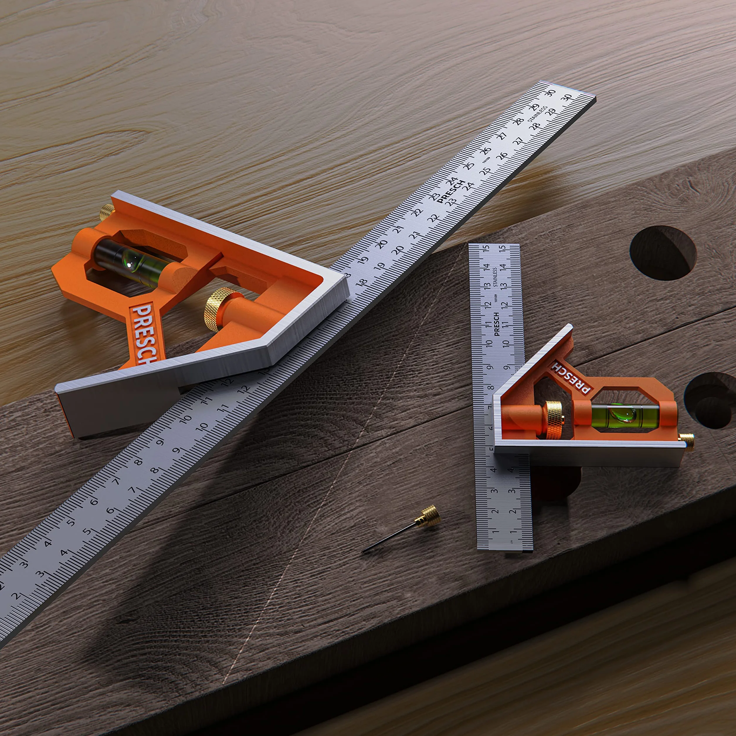 Presch Lot de 2 Équerres Combinées 150mm & 300mm - Unités métriques - Deux Équerres à Combinaison, Universelles et Précises en Métal, avec Butées - Jeu d'Equerres à Coulisse