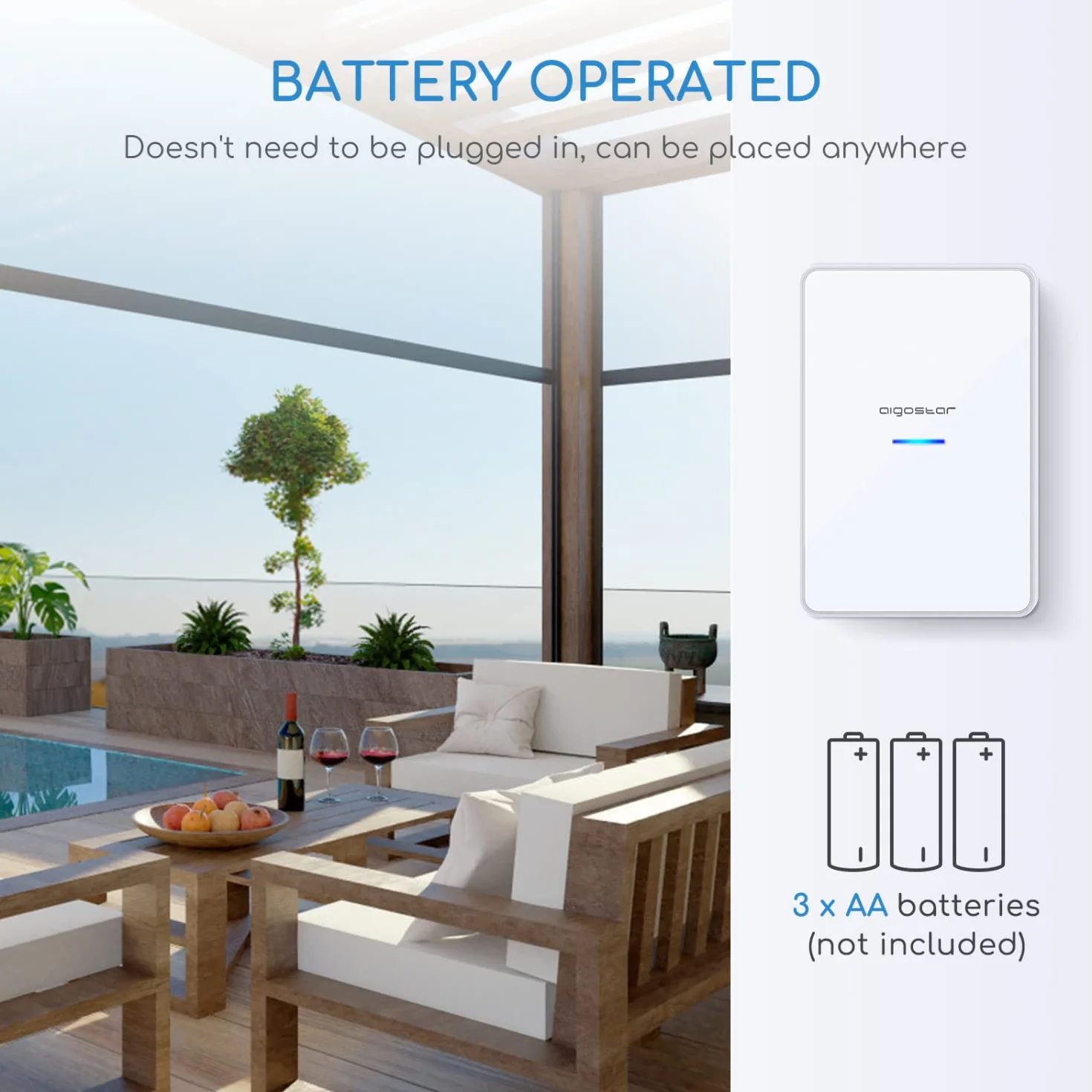 Sonnette Sans Fil Electronique Sans Fil Sonnette Etanche, avec Portée Jusqu'à 150m, Volume avec 36 Sonnettes, Affichage LED, 1 Bouton d'émetteur et 2 Récepteur(DC, Blanc)