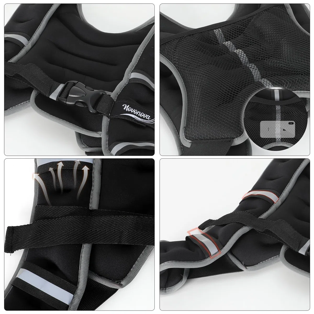 Gilet Lesté avec Bordures Réfléchissantes, Gilet Leste Équipement de Sécurité Sportive Sangles Ajustables Ergonomique, Veste Lestée Résistant, Gilet Poids Musculation 3/5/8/12KG