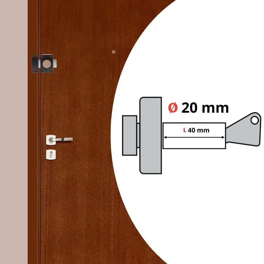 Vachette Verrou de porte Bouton/Cylindre ECLADOR - Ouverture à Bouton intérieur, Clé extérieur - Cylindre ø 20 mm, Longueur 40 mm, 4 goupilles - 67632/SC - 3 clés
