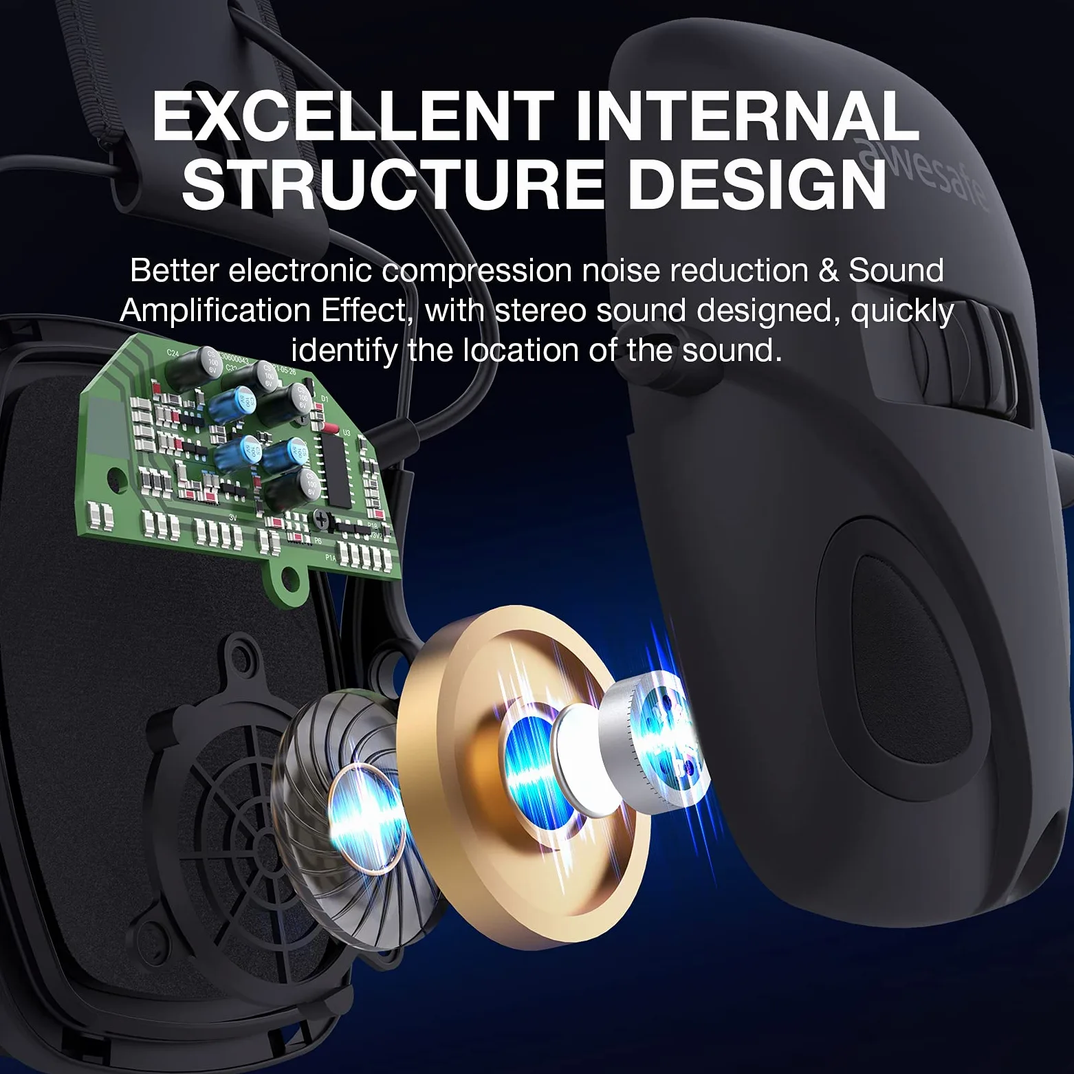 awesafe Casque de tir antibruit électronique GF01 Réduction du Bruit Maximisation du Son Sécurité Electronique Casque antibruit, Protection Auditive,Idéal pour Le Tir et la Chasse