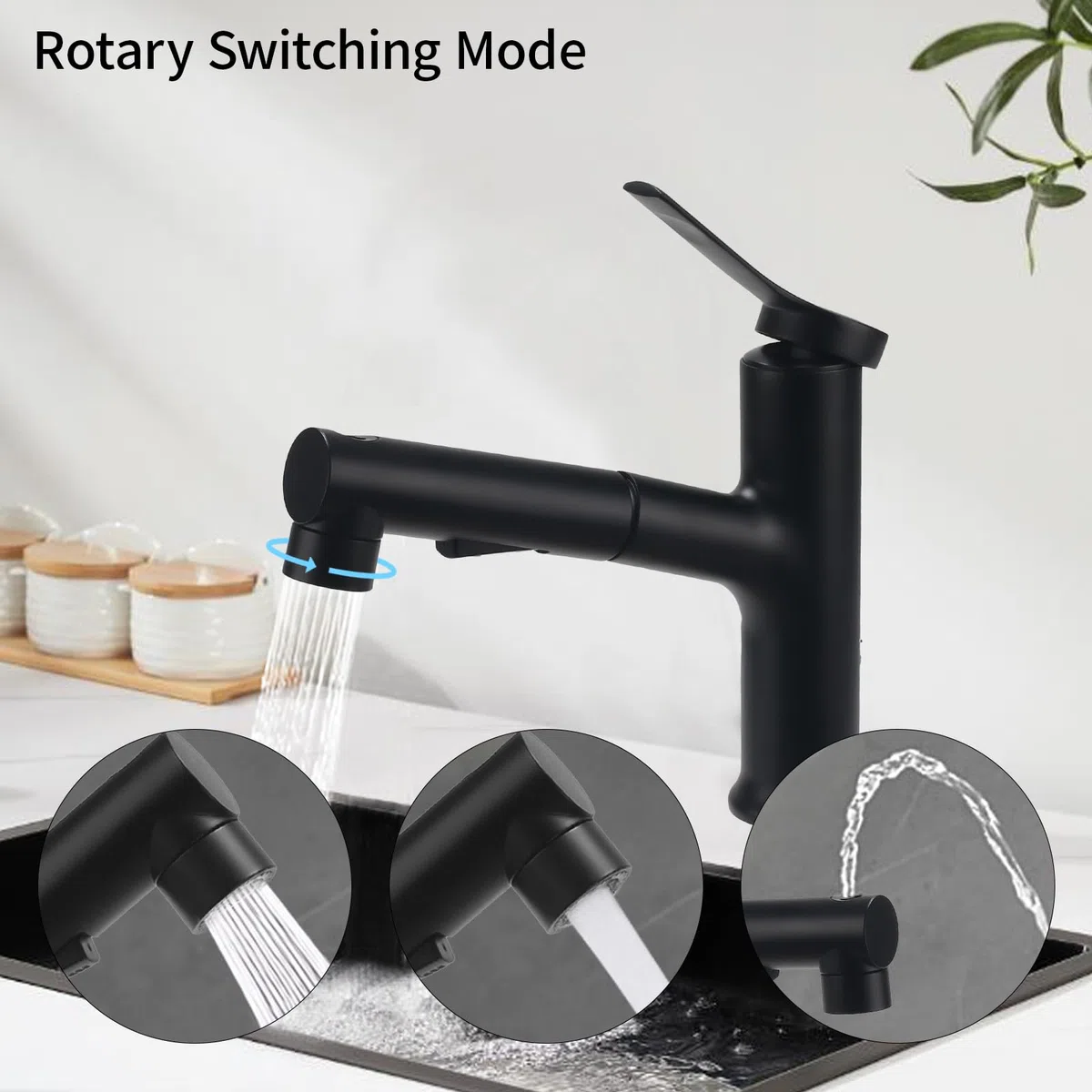 Robinet Salle de Bain avec Douchette Extractible (Noir) | Mitigeur Lavabo a 3 Modalità Cartouche Monocommande Miscelatore Eau Chaude et Froide en Céramique Blanc/Gris/Argenté/Noir