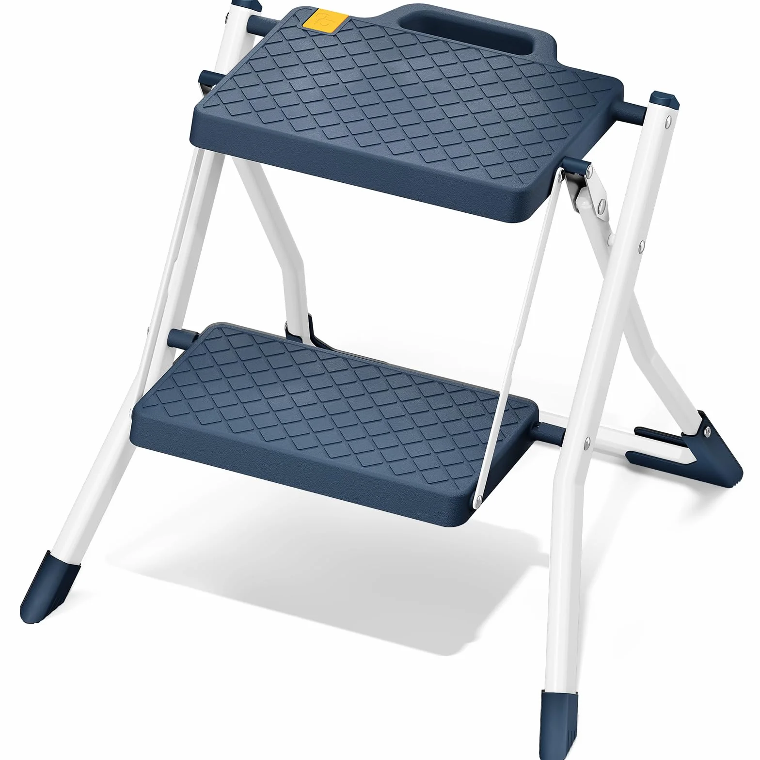 Urackify Échelle Marchepied 2 Marches en Acier Robuste, Pédales Larges Antidérapantes avec Poignée, Échelle Pliable Sécurisée Patins Antidérapants, Charge 150 kg, Idéale Maison Cuisine, Bleu