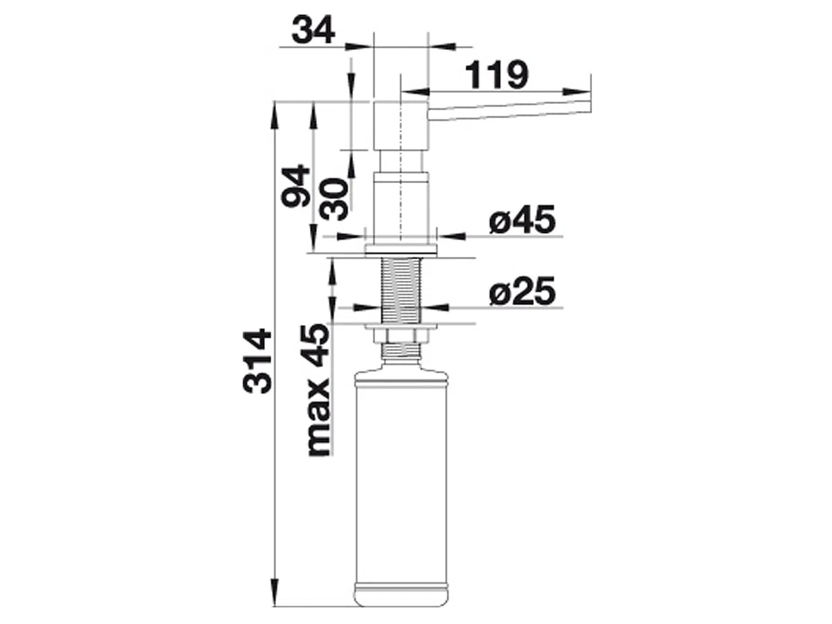 BLANCO Distributeur de liquide vaisselle LATO en argent/chromé - Compatible avec tous les robinets de cuisine Blanco - Facile à remplir par le haut - Distributeur de savon - Trou de 35 mm - Contenu