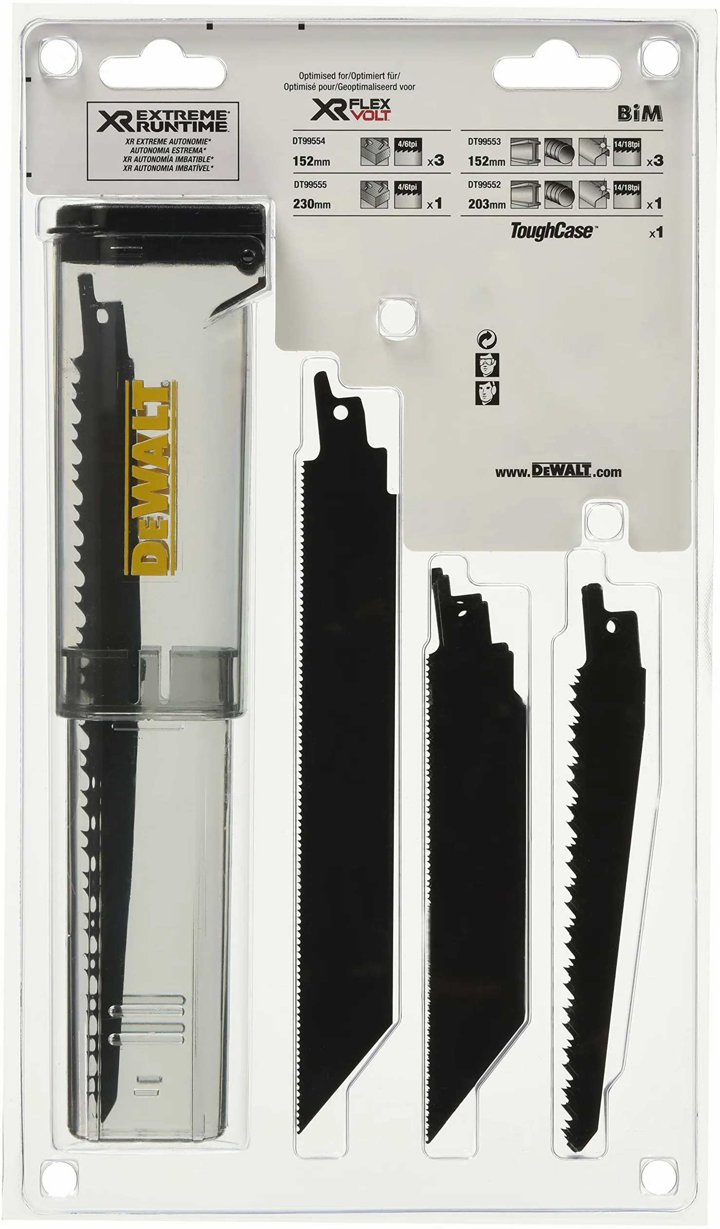 DEWALT Coffret de 8 Lames de Scie Sabre XR Runtime pour la Coupe du Bois et du Métal 152-230mm DT99551-QZ