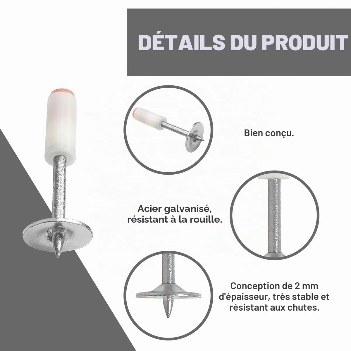 400 Clous Professionnels pour Pistolet à Ongles Manuel - 32mm x 7.3mm avec Rondelle 16mm en Acier Robuste - Idéal pour Fixations Durables sur Ciment, Bois et Métal
