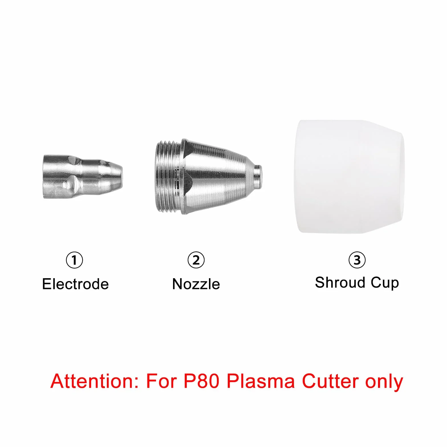 QUARKZMAN 40 Pièces Kit De Consommables P80 Pour Chalumeau Plasma Comprend Nozzles, Électrodes Et Shroud Cups, Nozzle Tip 1.5mm