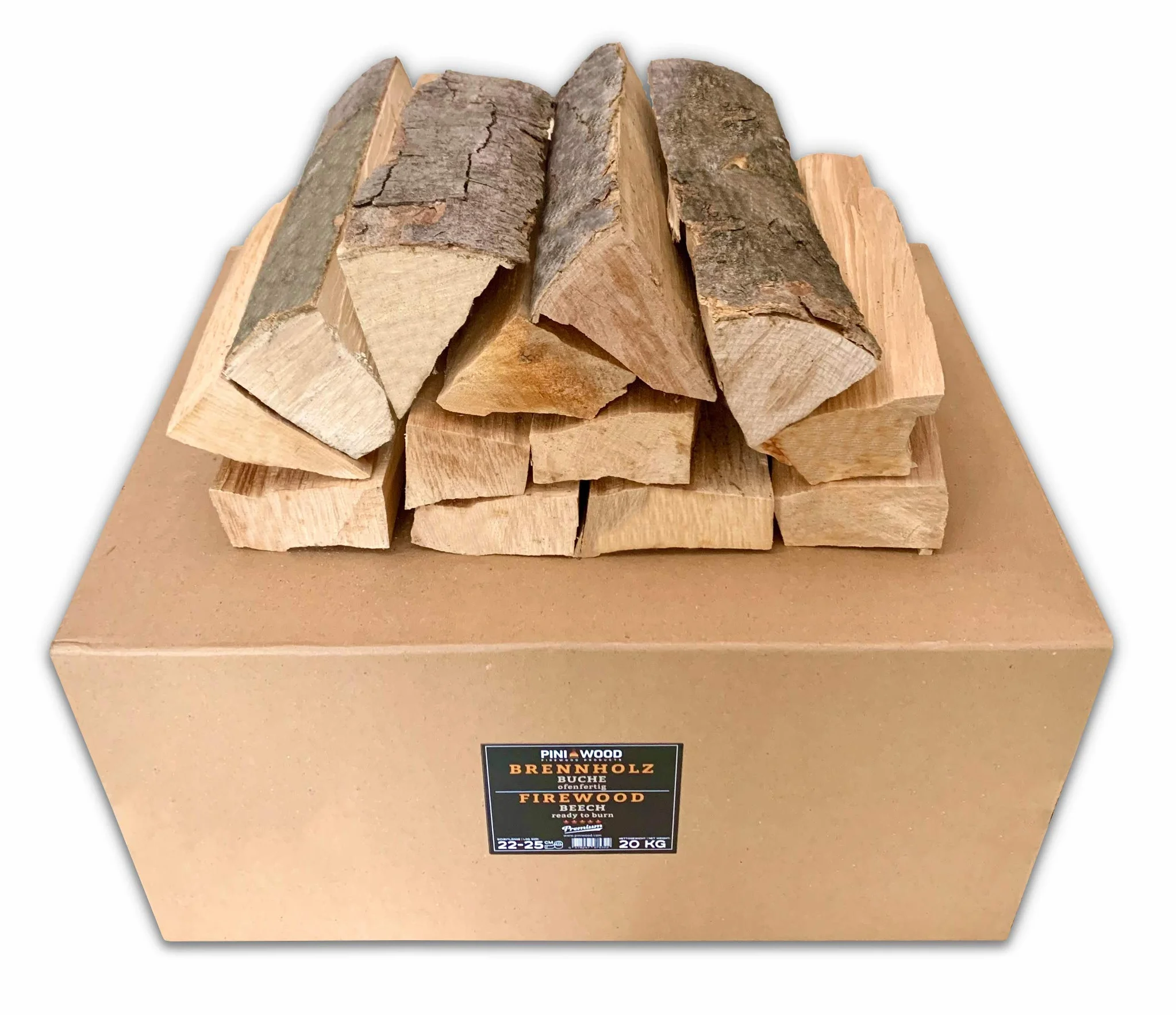 PINI Bois de chauffage en hêtre, prêt à l'emploi, 20 kg, environ 25 cm, pour cheminée, barbecue, brasero, four à pizza, fumoir.