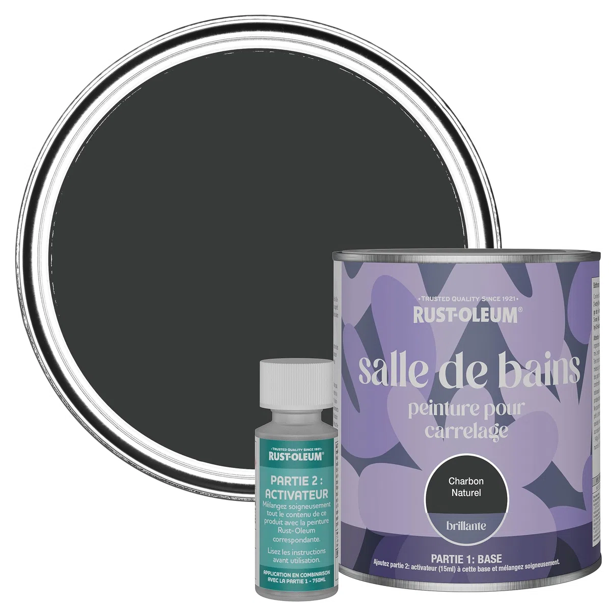 Rust-Oleum Peinture Noire Résistante à l'eau pour Carrelage de Salle de Bain, Finition Brillante - Charbon Naturel 750ml