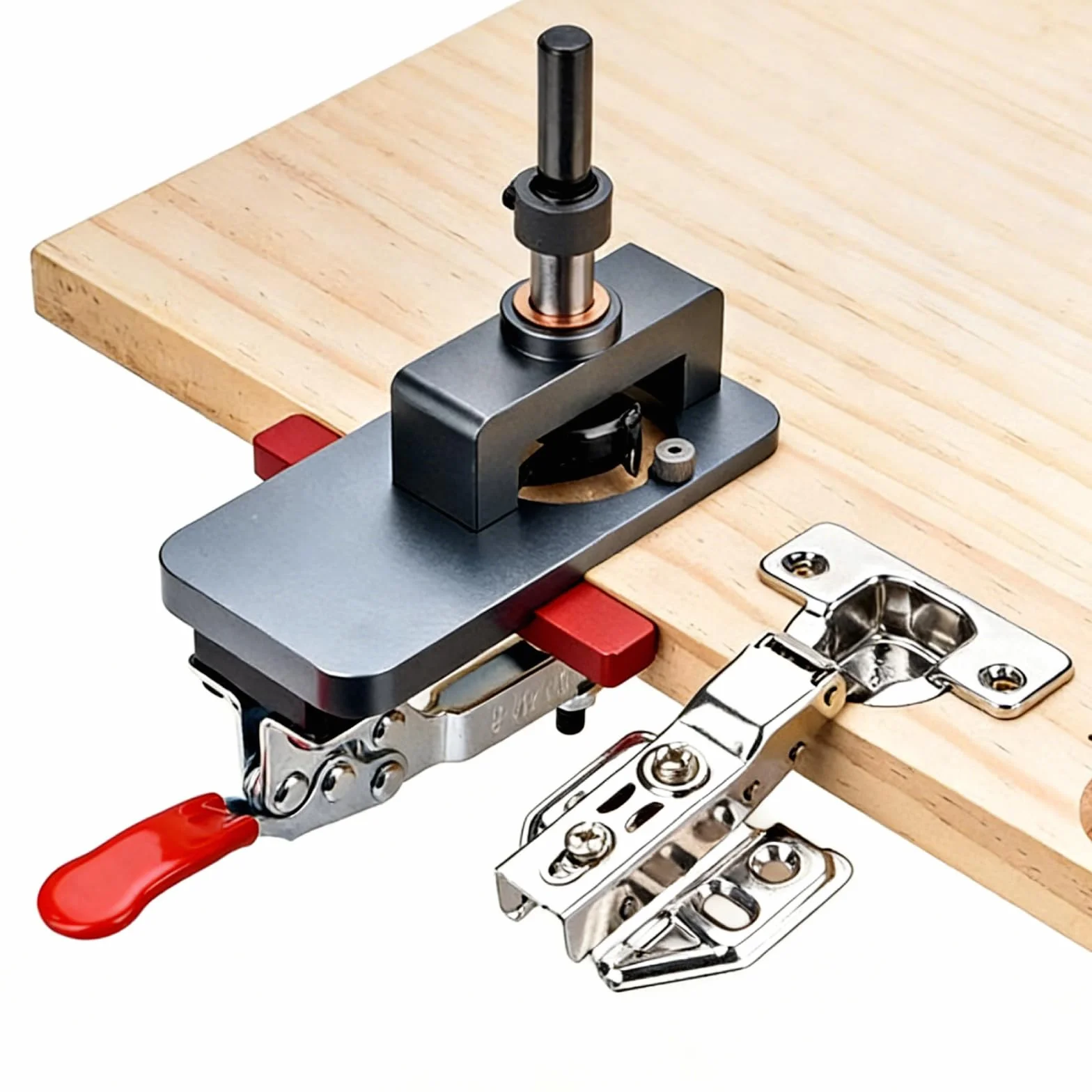 VOBOR Gabarit de Percage Charniere 35mm, Bloc de Positionnement 3-6 mm, Guide de Percage Dissimulé en Métal, Localisateur de Poinçon de Armoire, pour le Travail du Bois de Bricolage