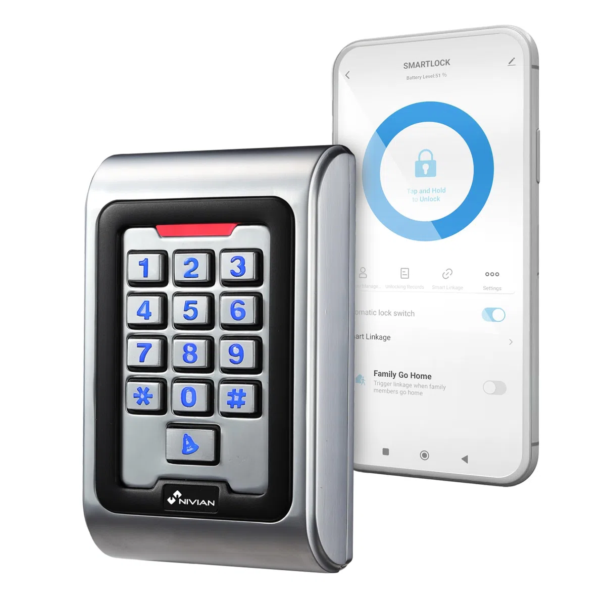 Contrôle d'accès Autonome NIVIAN accès par Carte EM, Pin et App Sortie de Relais, Bouton et Sonnette Wiegand 26 et WiFi | Contrôle du Temps App Tuya Smart pour Gestion et Ouvertures