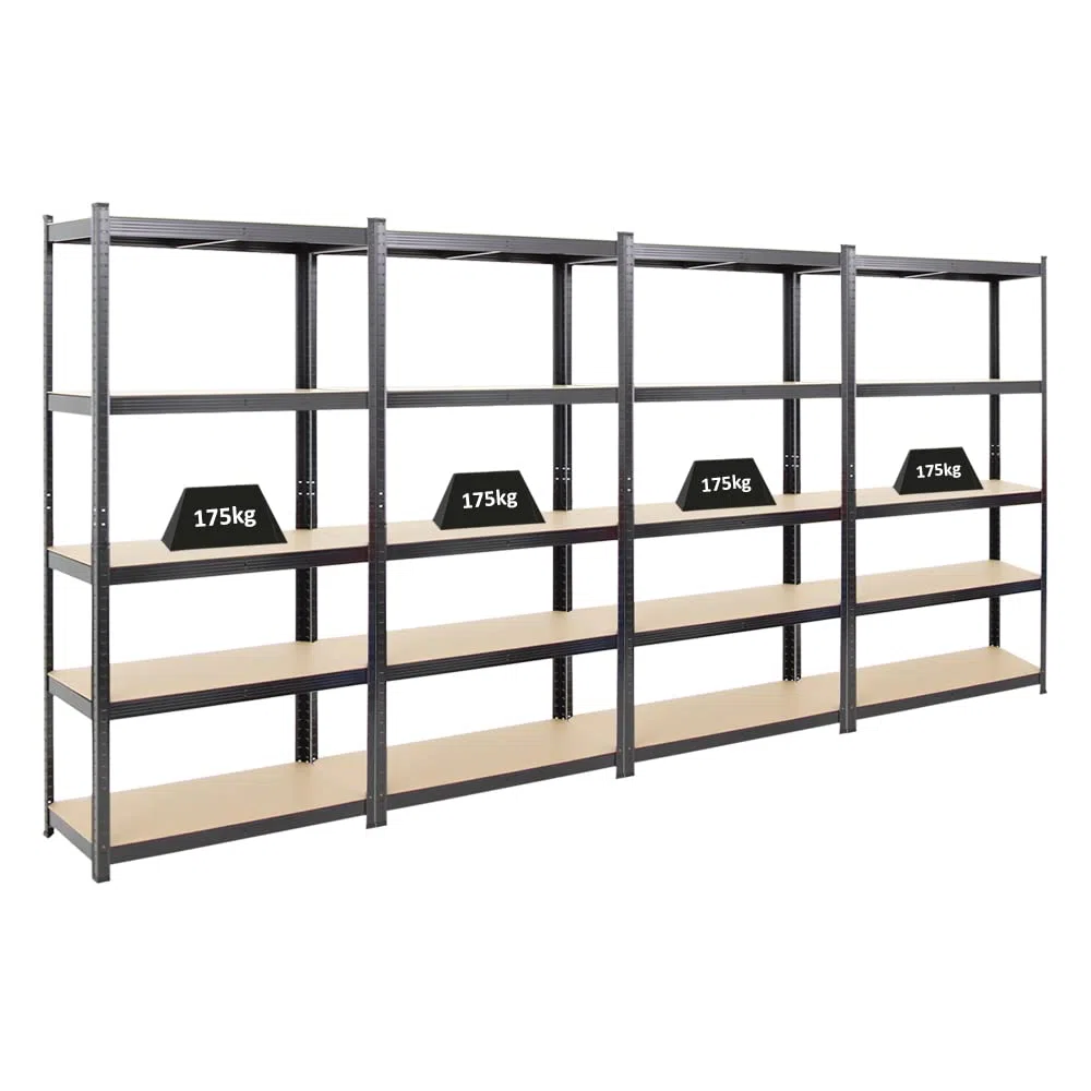 PROREGAL Mega Deal 4X étagère Robuste Ragnar | HxLxP 180x90x40cm | Charge du Compartiment 175kg | Noir | Étagère de Garage, étagère de Cave