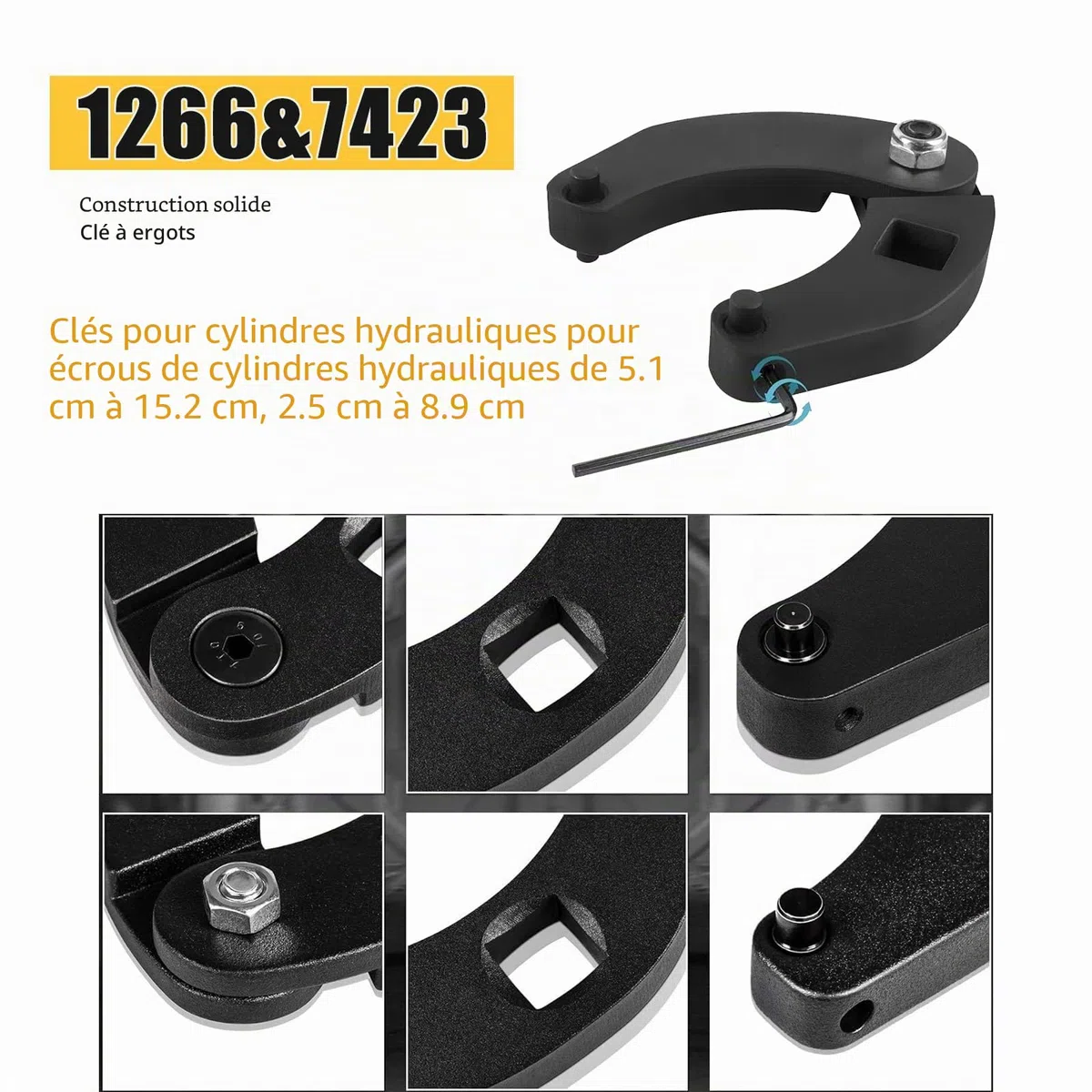 Clé à douille réglable en 2 parties, grandes et petites, grandes et petites, clé à vis réglable, convient pour les cylindres hydrauliques, les automobiles