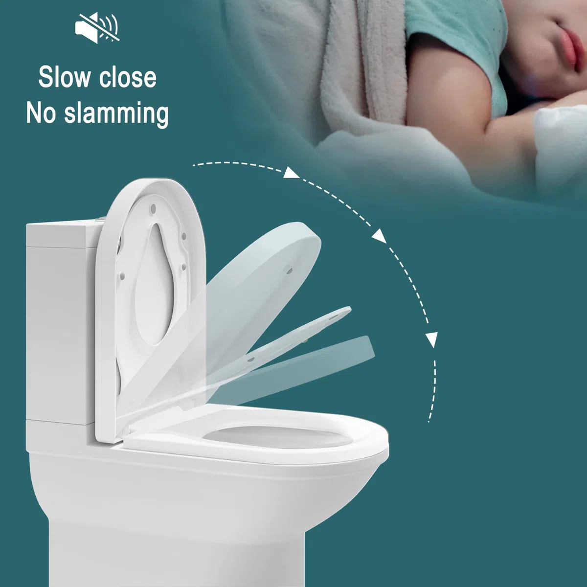 WOLTU Abattant WC Familial, Lunette de Toilette avec Siège Enfant Magnétique, Cuvette Toilette avec Frein de Chute, Démontage Rapide, Soft-close, Forme D, en PP, Blanc, 361x454x44mm