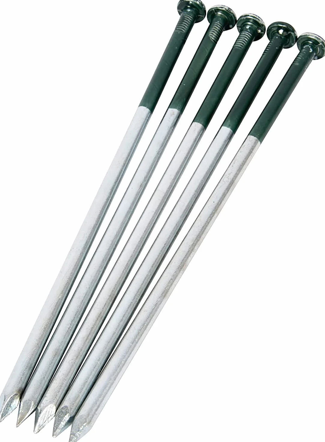 KAHEIGN 50 Pièces Clous Artificiels Résistants D'herbe, 5mm x 150mm Clous Galvanisés à Tête Ronde Clous en Acier pour Fixation de Faux Gazon Astroturf pour Hardcore Stoney Ground (Moitié Vert)