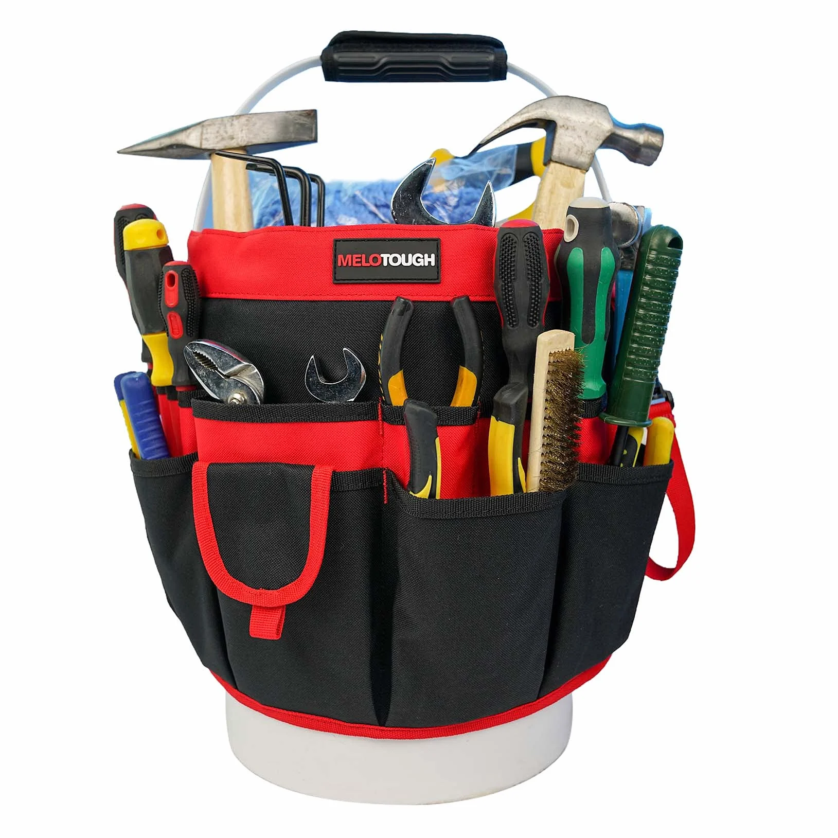 MELOTOUGH Seau à outils avec 35 poches, convient aux seaux de 3,5 à 5 gallons (rouge)